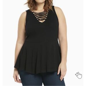 Torrid 6 Womens Black Lace Up Venck Peplum Tank Sleeveless Top